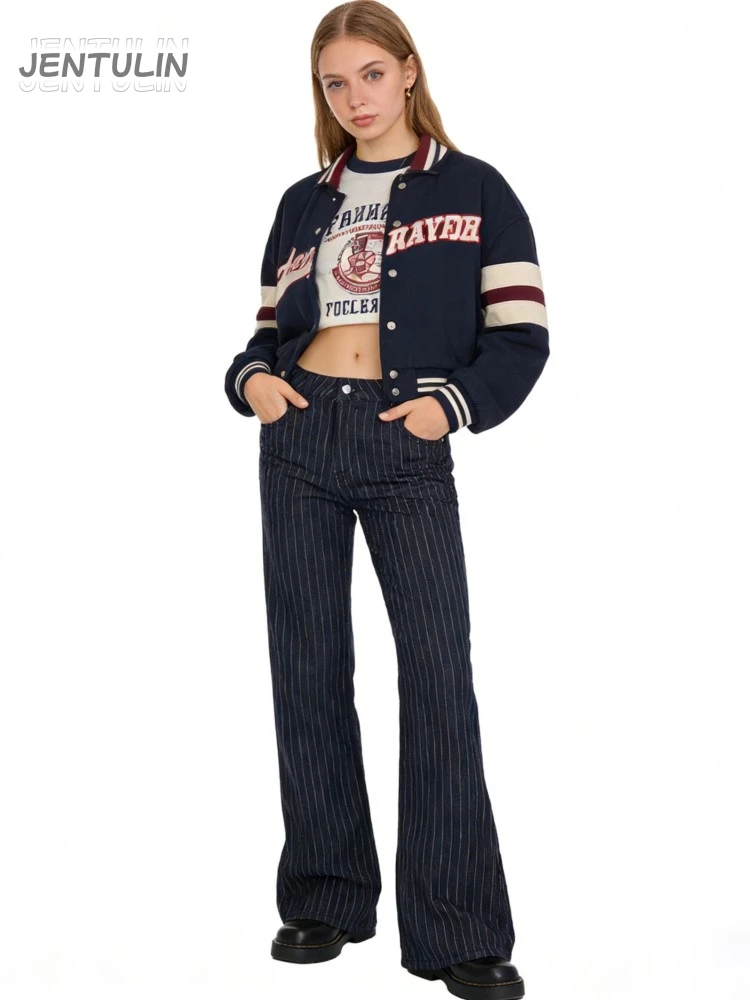 2000s Clothes Y2k Retro Casual Black Striped Contrast Color Denim Trousers Low Rise Boot Cut Jeans Woman Street Wear Flare Pants