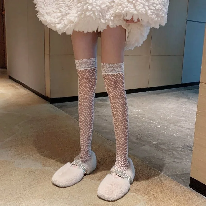 الصيد صافي الجوارب JK جوارب سوداء الدانتيل أسود طويل جوارب أنبوبية رقيقة ومثير جوارب سوداء فوق الركبة النساء جوارب