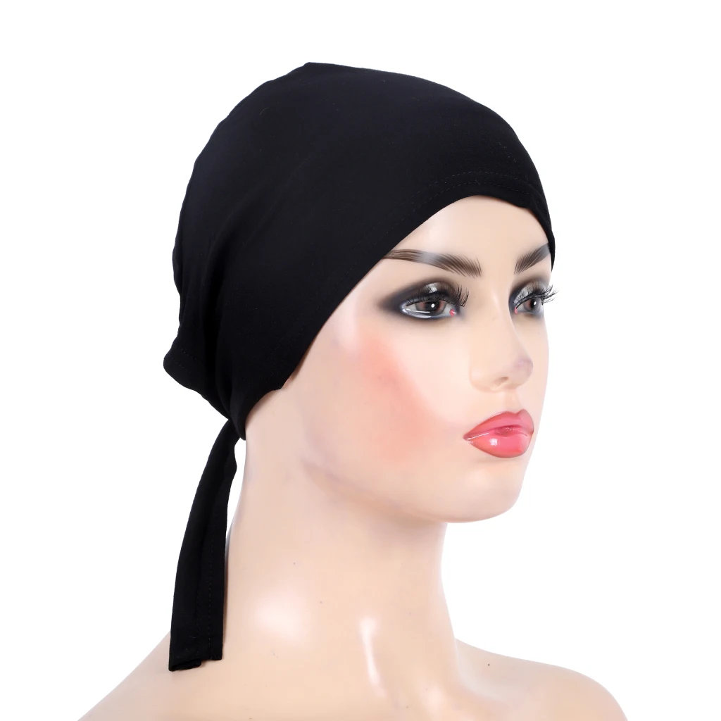 H048 Fashion Plain Tie Back Hats turban hijab Bonnet muslim hijabi scarf islamic headscarf amira pull on headwrap