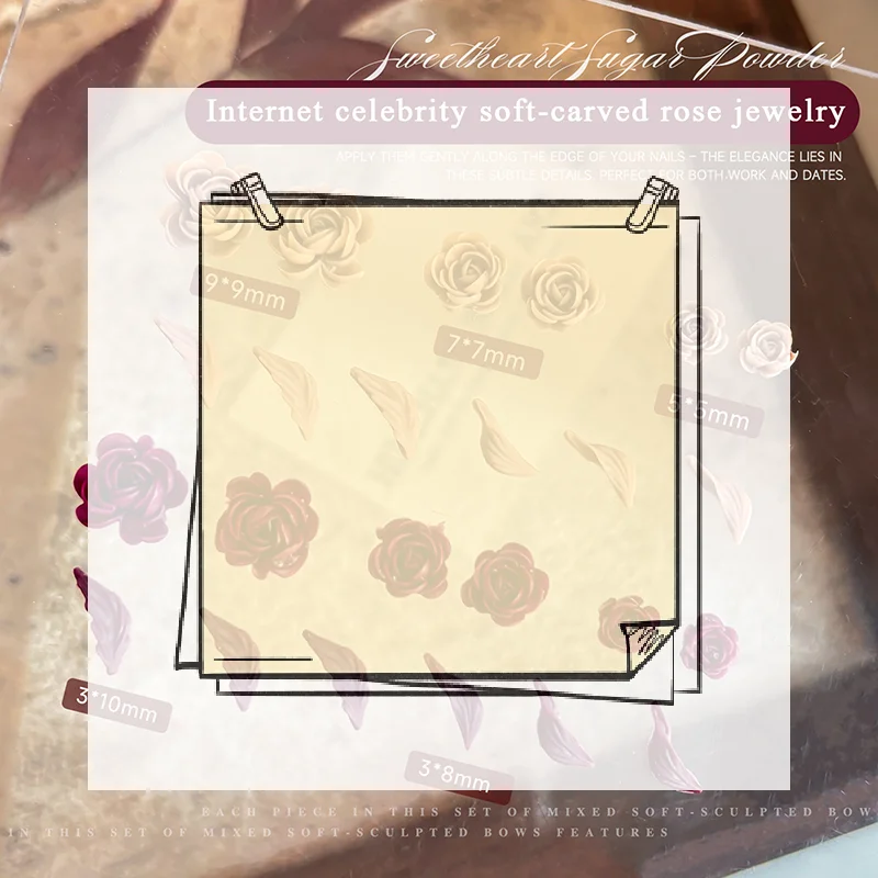 50個入り 3Dミックスサイズ 美しい咲くバラの花と葉っぱ レジン接着剤 ネイルアートラインストーンデコレーション マニキュア カワイイチャーム