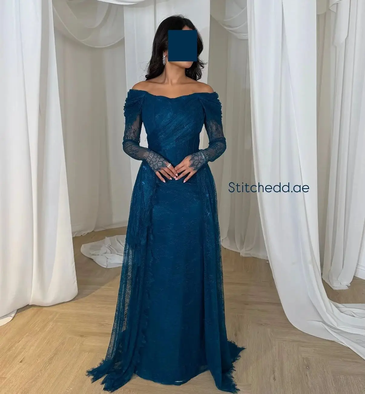 Eleganckie sukienki na studniówkę w kolorze dubajskiego błękitu z koronką, sukienki wieczorowe z długim rękawem, sukienki syreny do ziemi na przyjęcia, vestidos de gala, szyte na miarę