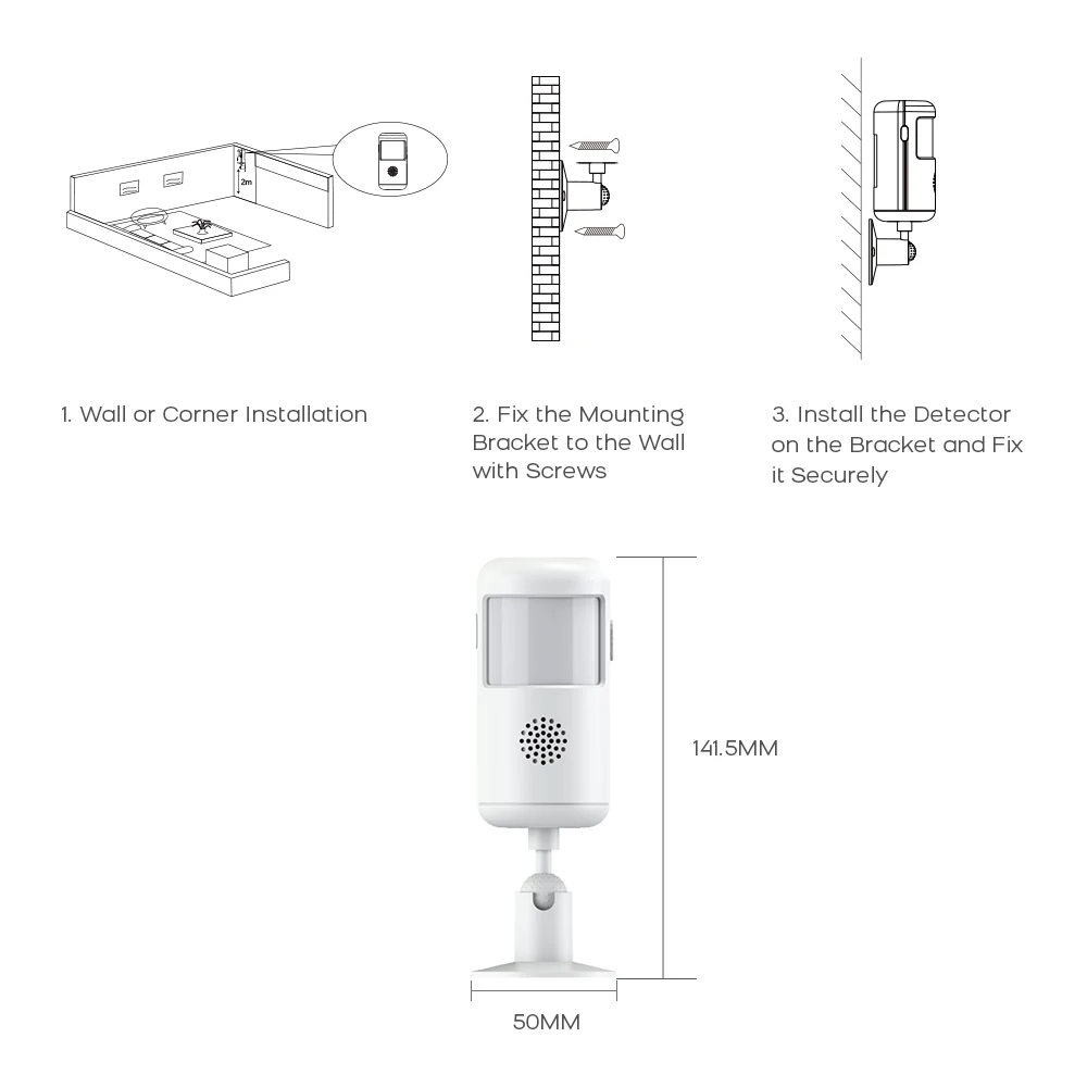 Tuya Smart PIR Motion Sensor 433MHz – Dual Charging Mode Extra Large Volume Siren Infrared Anti-Intrusion for Store or Warehous