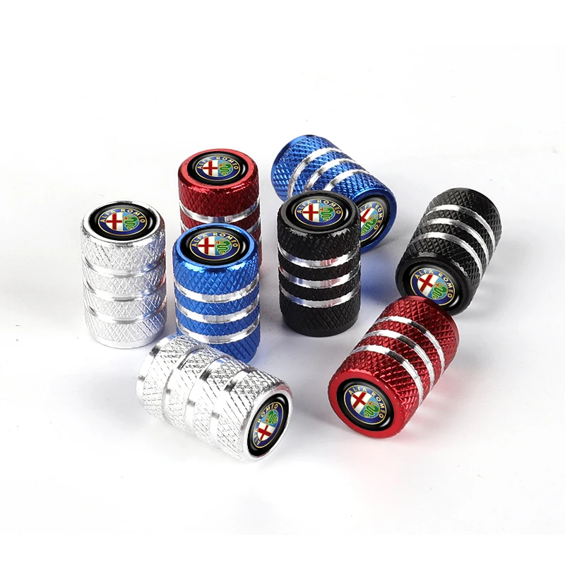 Bouchon de tige de Valve de pneu de roue de voiture, 4 pièces, Logo de voiture, accessoires de style Giulia 147 Mito 156 159 166 GT Stelvio Brera