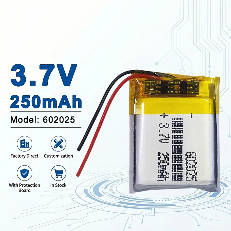 

Литий-полимерный аккумулятор 602025 3.7V 250mAh высокой емкости, перезаряжаемая LiPo-ячейка для портативной электроники и умных устройств 602030 602035