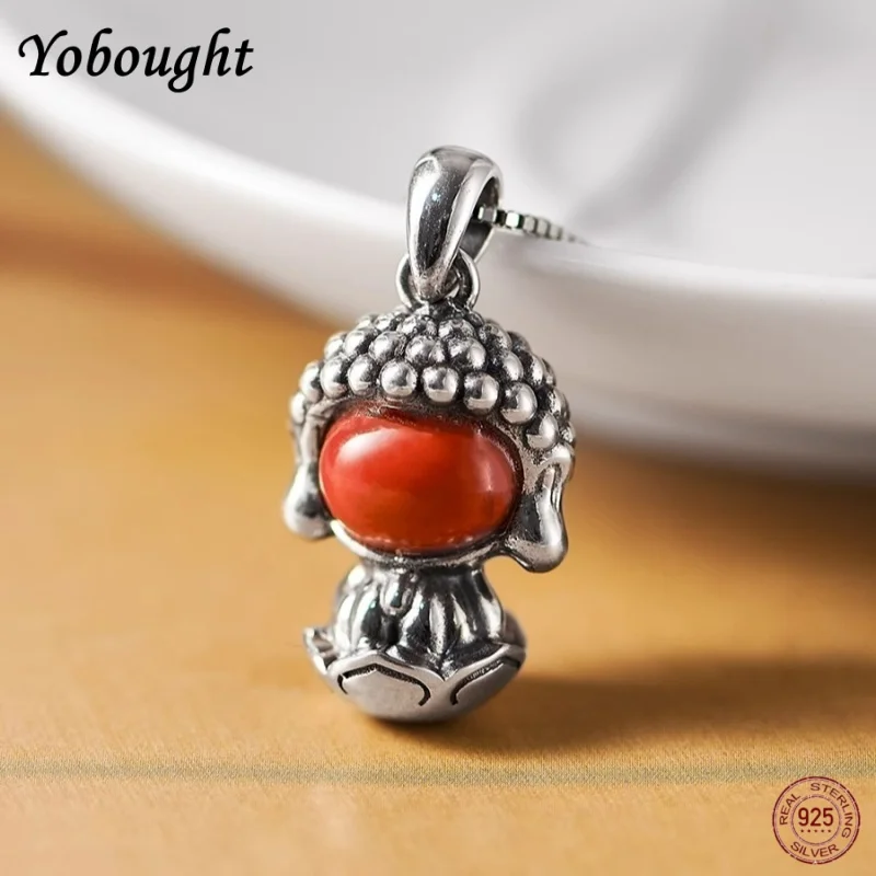 925 Sterling Silver inlaid With Southern Red Agate Hotan Jade faceless baby Samivo 3D Pendant Female Blessing And Safety Amulet