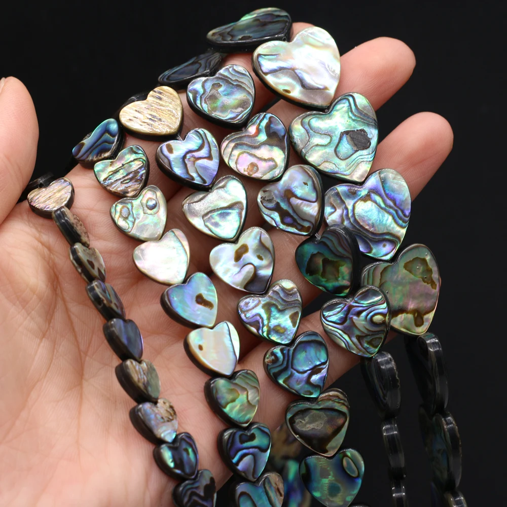 10 Stück DIY lose Perlen, Abalone-Muschel-Herzperlen, 16/18 mm, für die Schmuckherstellung, DIY-Halsketten, Armbänder, Ketten, Ohrringe, Zubehör – Detail 1