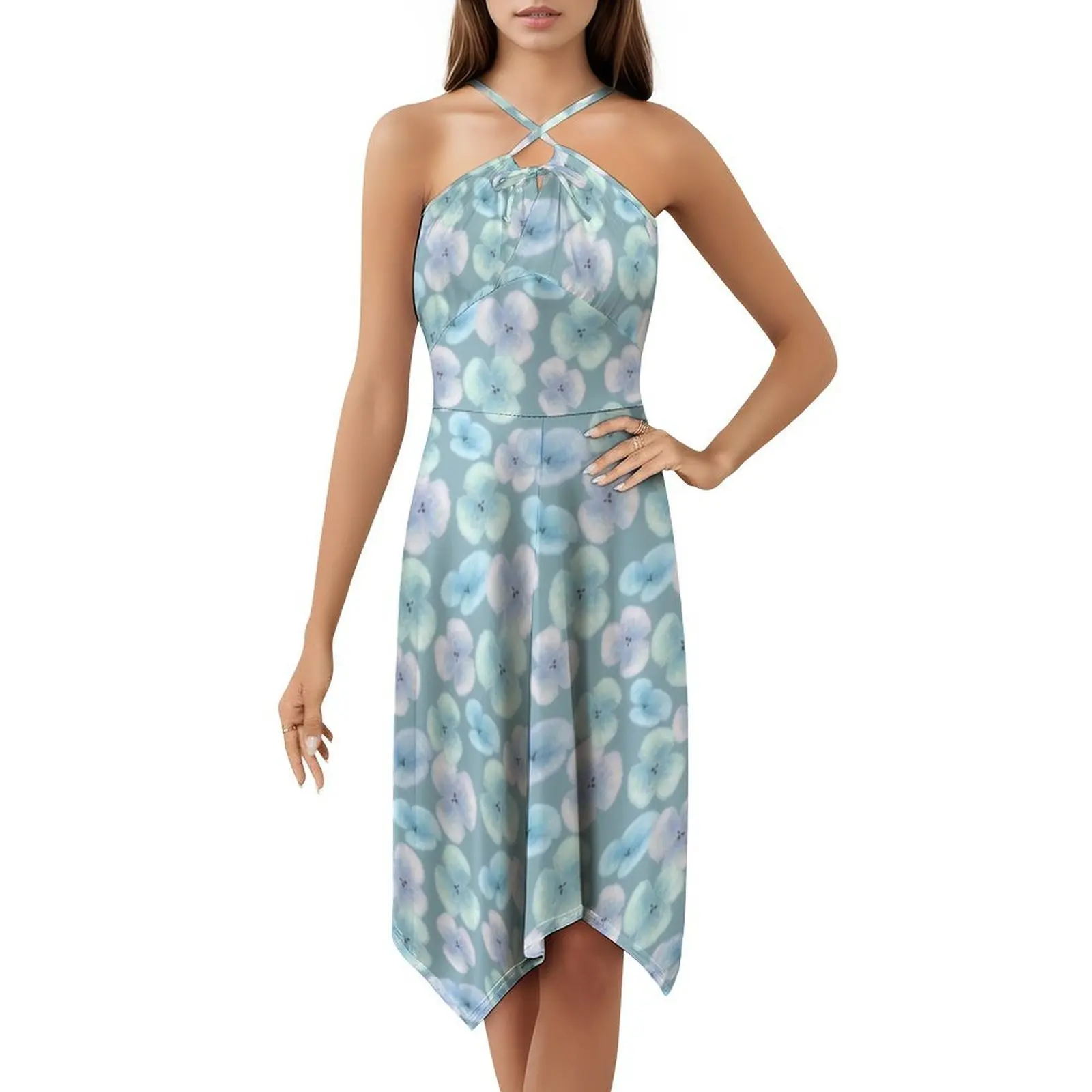 فستان بوهو أنيق فاتح على شكل زهور زرقاء فاتحة أنيقة لحفلات الزفاف على الشاطئ فستان نسائي طبيعي بلات الصقيع #5