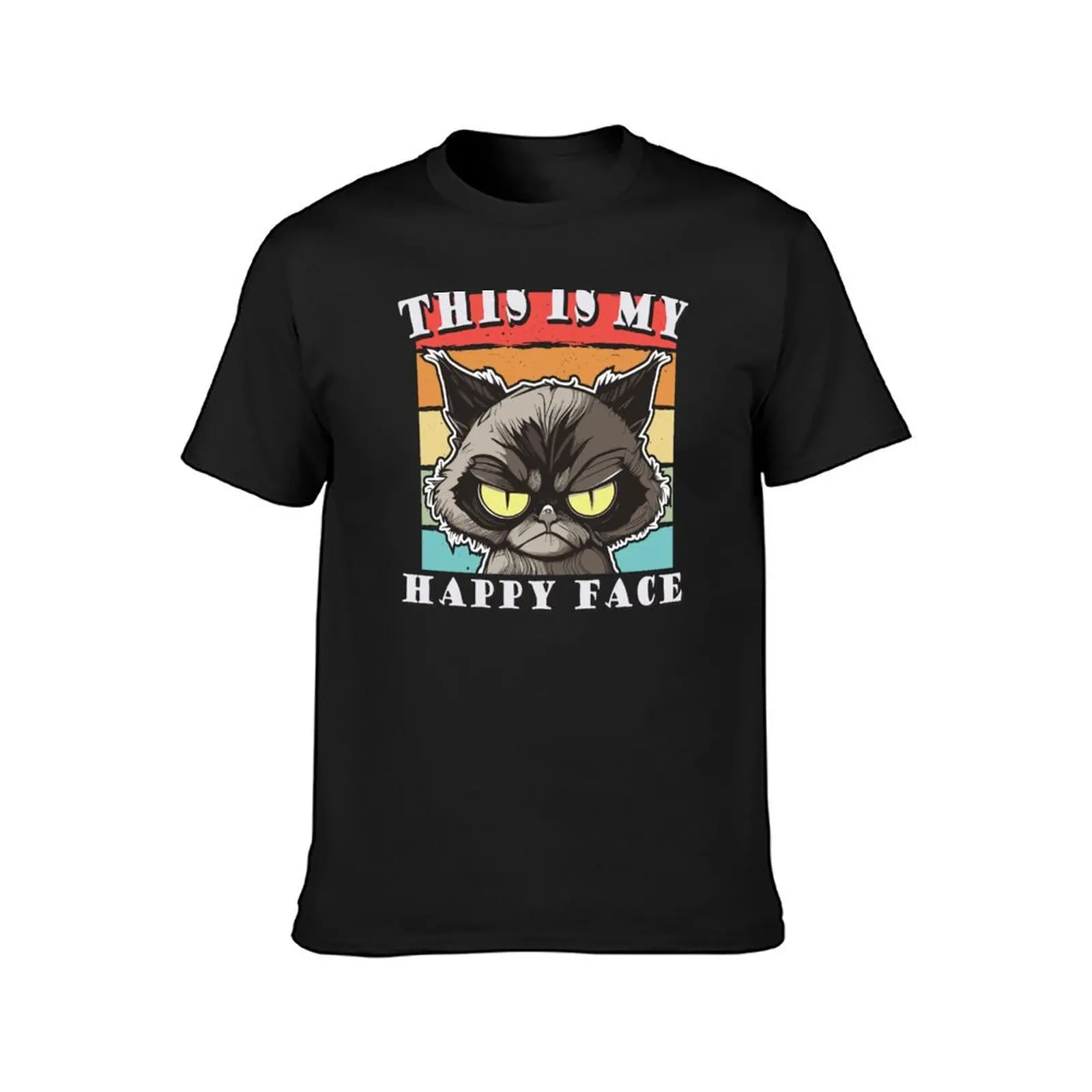 Cat Angry Sarcastic Retro This Is My Happy Face T-Shirt customs summer clothes cute clothes men clothings