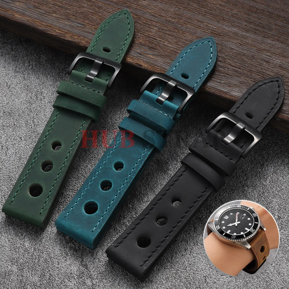 18mm20mm22mm24mmLeather Hand-Stitching Solid Color Business Universal Watchband Breathable Hole Strap for Watch Watchbands Strap