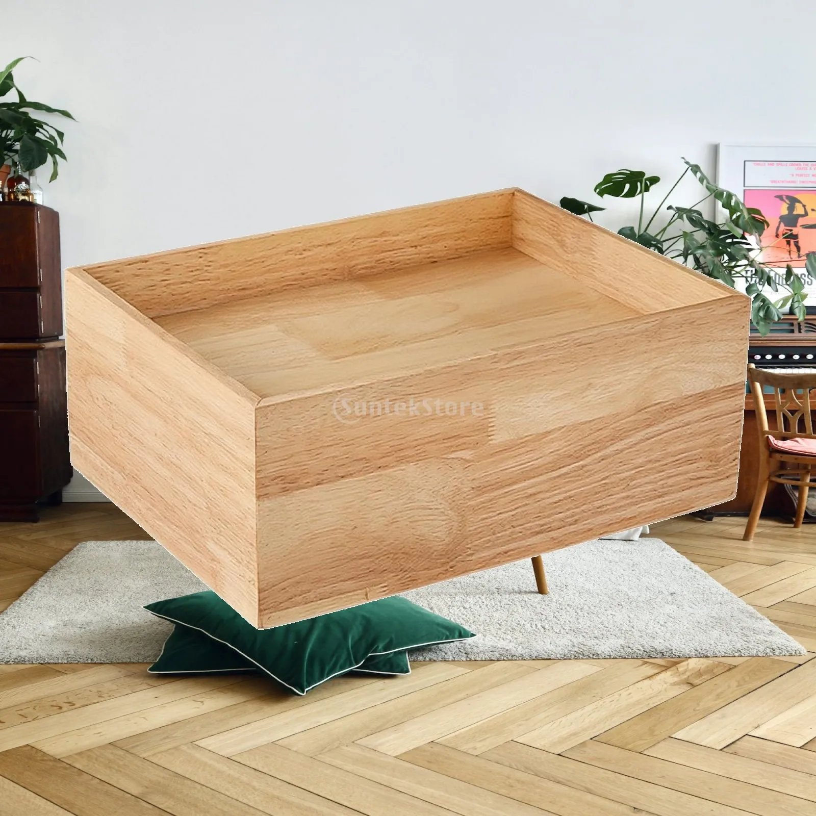 Flat Base Wooden Serving Basket for Pastry Bread and Fried Food Display on Countertop Tables