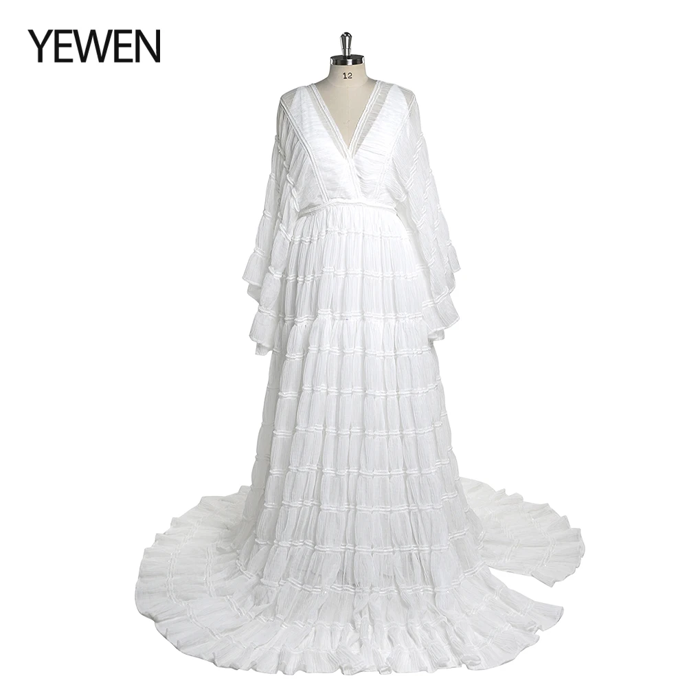 

Comfortable V Neck Chiffon Bohemian Maternity Dress for Photoshoot with Slip Woman Maxi Dresses YEWEN YW220406-2