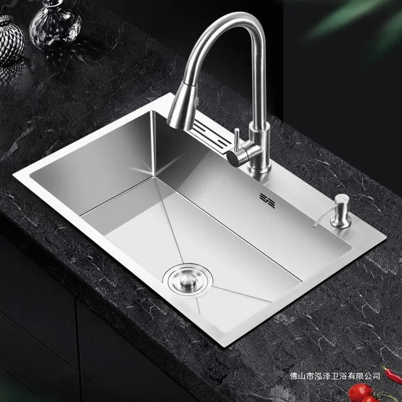 German Style Thickened Stainless Steel Kitchen Sink Single Bowl Vegetable Washing Basin Handmade Dishwasher Compatible