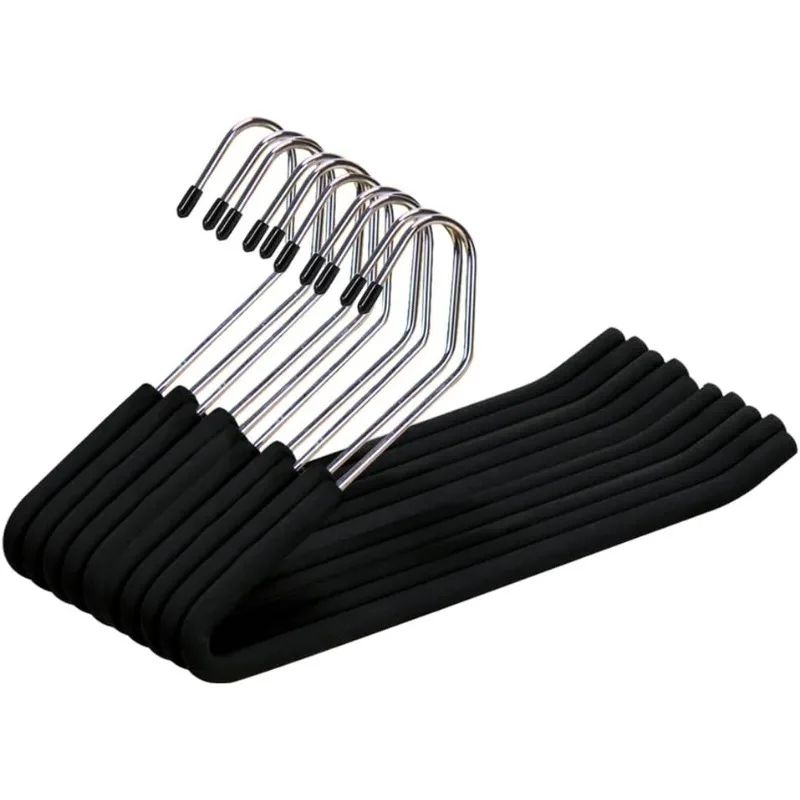 Space Saving Open Ended Heavy Duty Chrome Plating Non Slip Friction Foam Coated Slack Pants Trousers Hangers Black 5