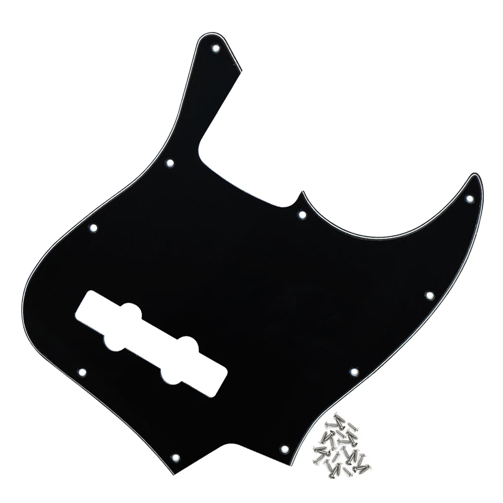 

FLEOR Electric Bass Pickguard JB Pick Guard Scratch Plate Black 3Ply & Screws for 10 Hole Jazz JB Bass 4 String