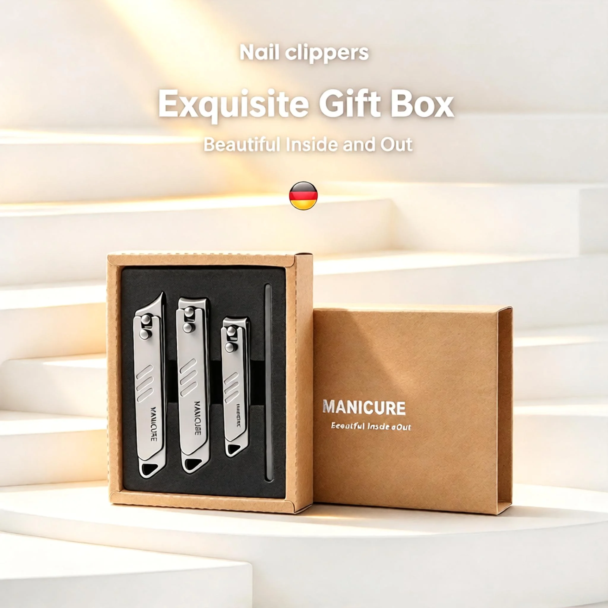 1/4Pcs Stainless Steel Nail Clipper Set Premium Manicure Pedicure Kit with Kraft Gift Box Sharp Nail Cutter & Nail File for Gift 6
