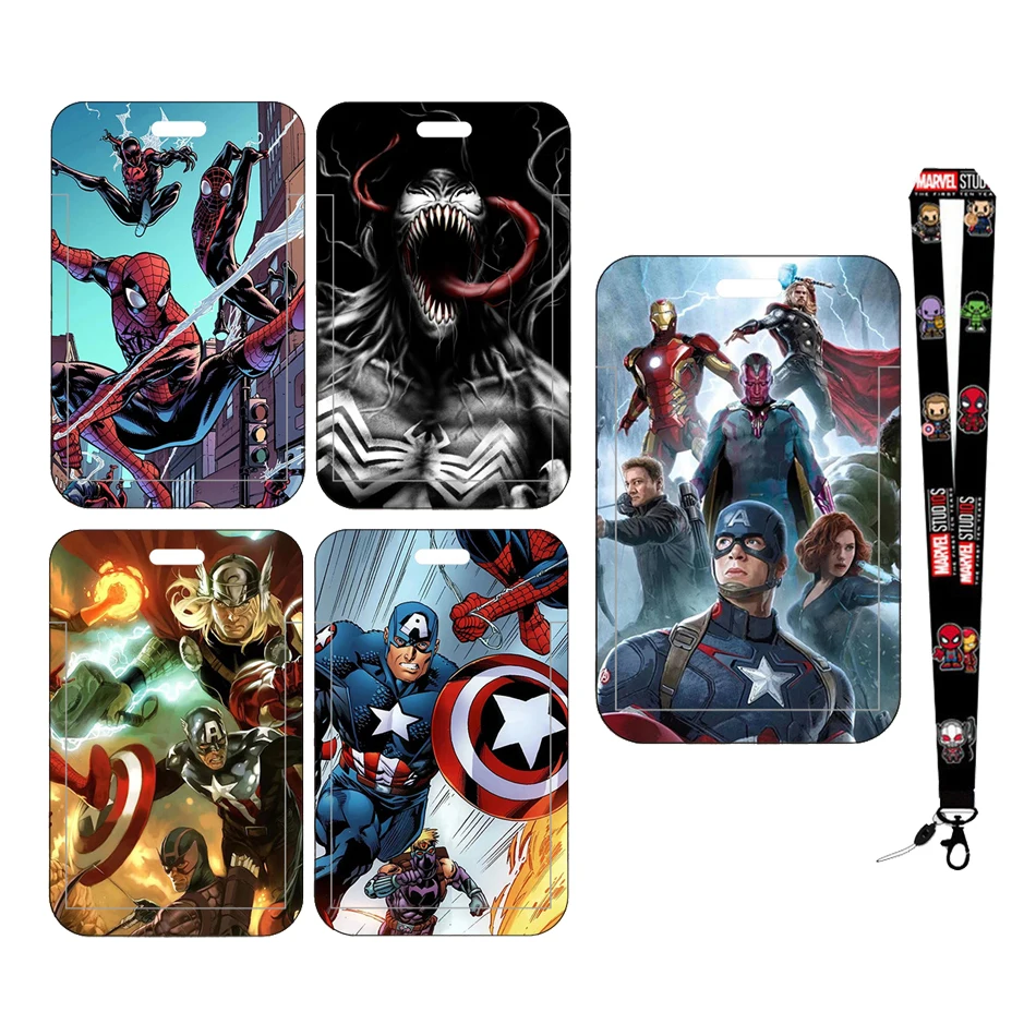 New Marvel Anime Card Cover Spiderman Iron Man Pvc Card Student Campus Card Holder Lanyard Id Card Cover Toys for Children Gifts