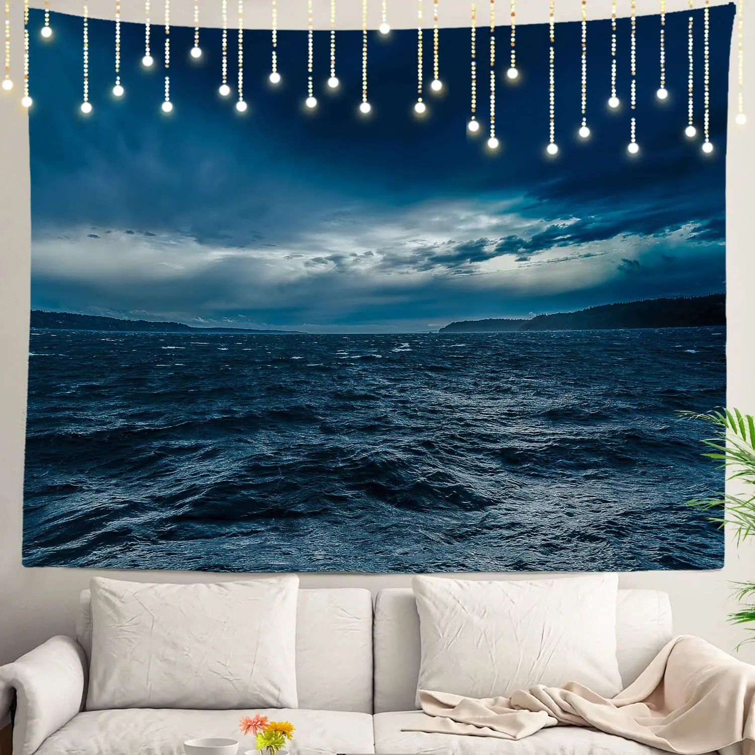 Ocean Wave Black＆White Tapestry,Ocean Black Nature Wall Hanging Large Tapestry Psychedelic Tapestry Bedroom Living Room Dorm