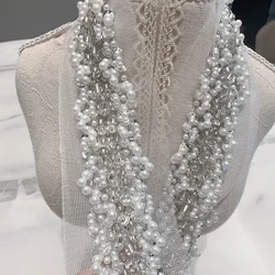 50CM Pearl Beaded Lace Trim Mesh Lace Ribbon Fabric Clothes Decoration Wedding Dress Collar Sleeve Lace Applique DIY Crafts