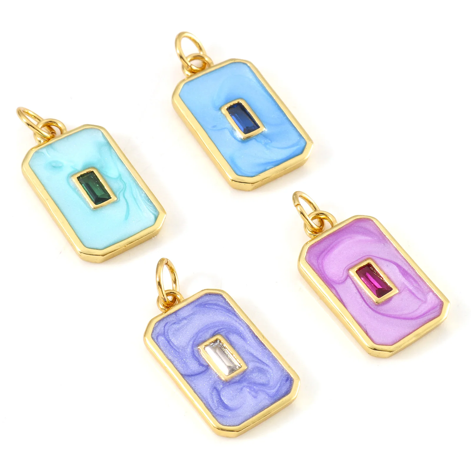 1PC Multicolour Copper Geometric Charms Gold Color Octagon Enamel Cubic Zirconia Metal Pendant DIY Necklace Jewelry 22mm x 10mm