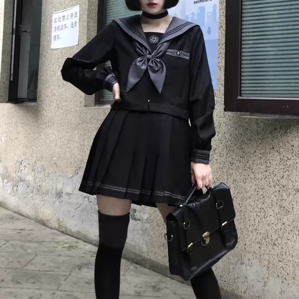 Japanse En Koreaanse Matrozenuniformen Orthodoxe Jk Uniformen Dark Bad Girl Middlekleding Herfst-En Winterschooloutfits Vrouwen