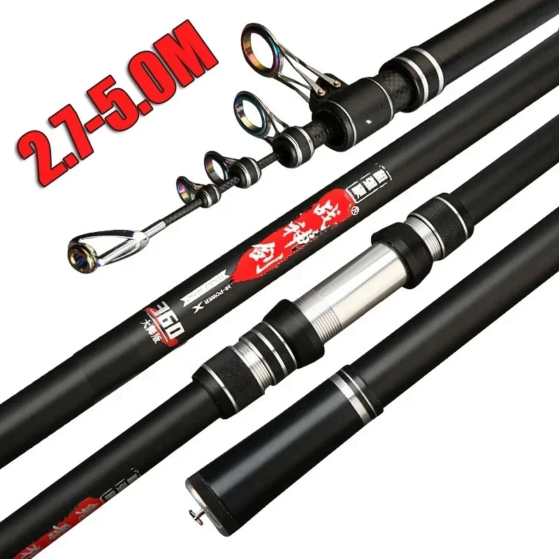

Telescopic Fishing Rod 2.7/3.0/3.6/4.2/4.5/5.0m Distance Throwing Rod Spinning Power 5-300g Surfcasting Carbon Baitcasting rod
