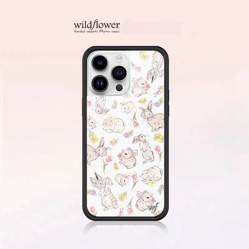 

Wildflower x Cute Cartoon Bunny Girls Wildflower Phone Case for iPhone 12 13 14 15 16 17 Pro Max Plus wf Rabbit Soft Edged Cover