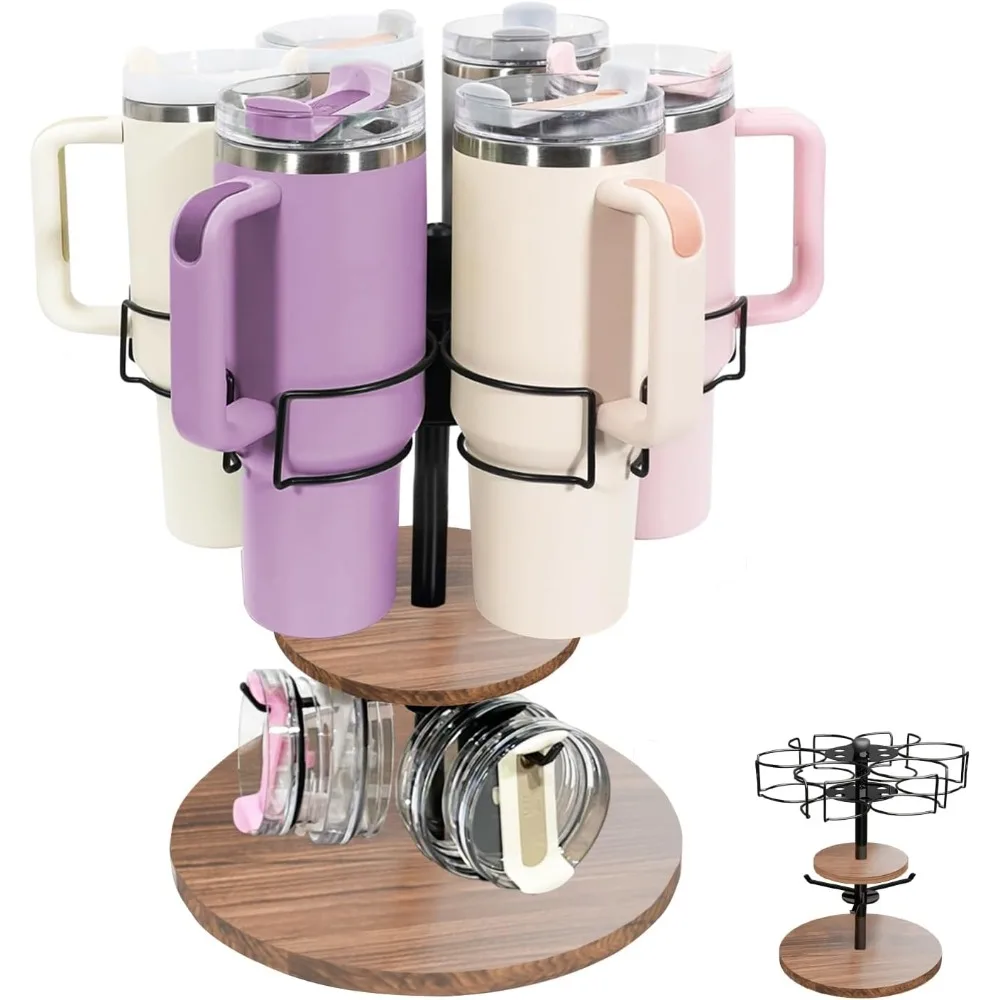 Upgraded Water Bottle Organizer for Stanley Tumblers, Rotating Cup Holder with Straw & Lid Storage, Lazy Susan Tumbler Organizer