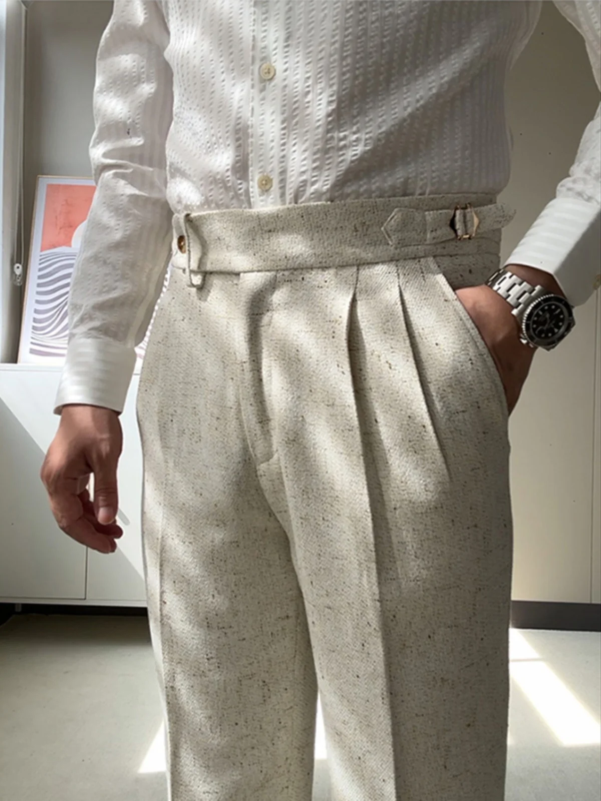 

Italian Sle Paris Button Busin Trousers Naples Iron Free Slim Fit Casual Pants Men's Long Pants Youthful Spring Autumn