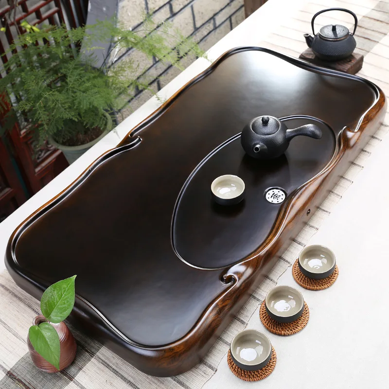 

High Grade Ebony Tea Tray Living Room Solid Wooden Tray Decorative Chinese Drainage Type Tea Board Home Teaware Tools Tea Table