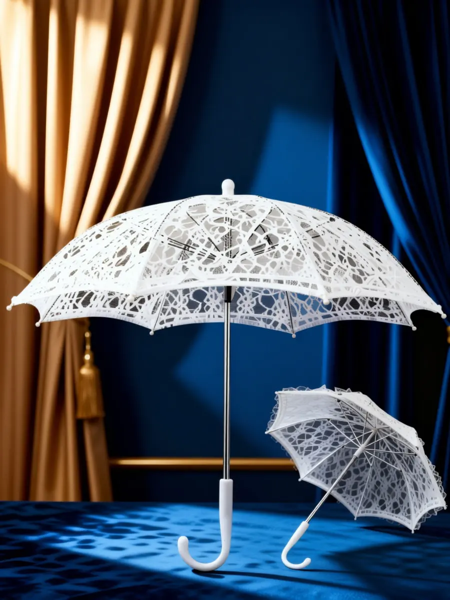 1Pcs Lace Umbrella Vintage Bridal Parasol Wedding Romantic Photo Prop Stage Performance Accessory White Embroidery Lace Parasol