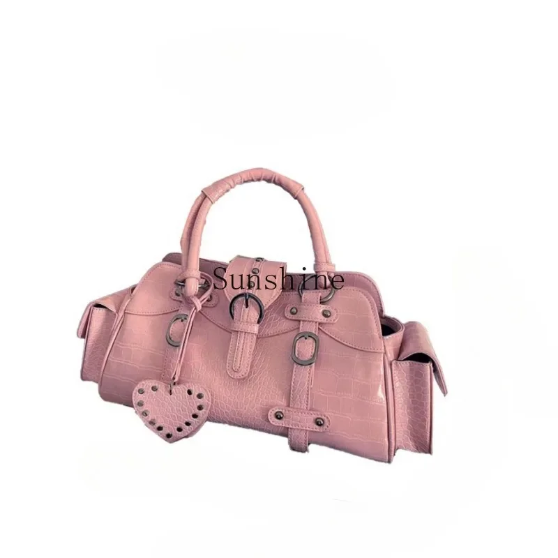 

Retro style crocodile pattern square rivet hand-held flip hand-held underarm oblique span bag