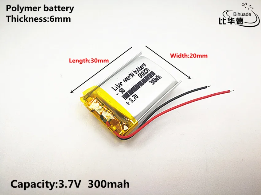 602030 Bateria litowo-jonowa polimerowa 300 mah 3,7 V, jakość towarów, certyfikat CE FCC ROHS