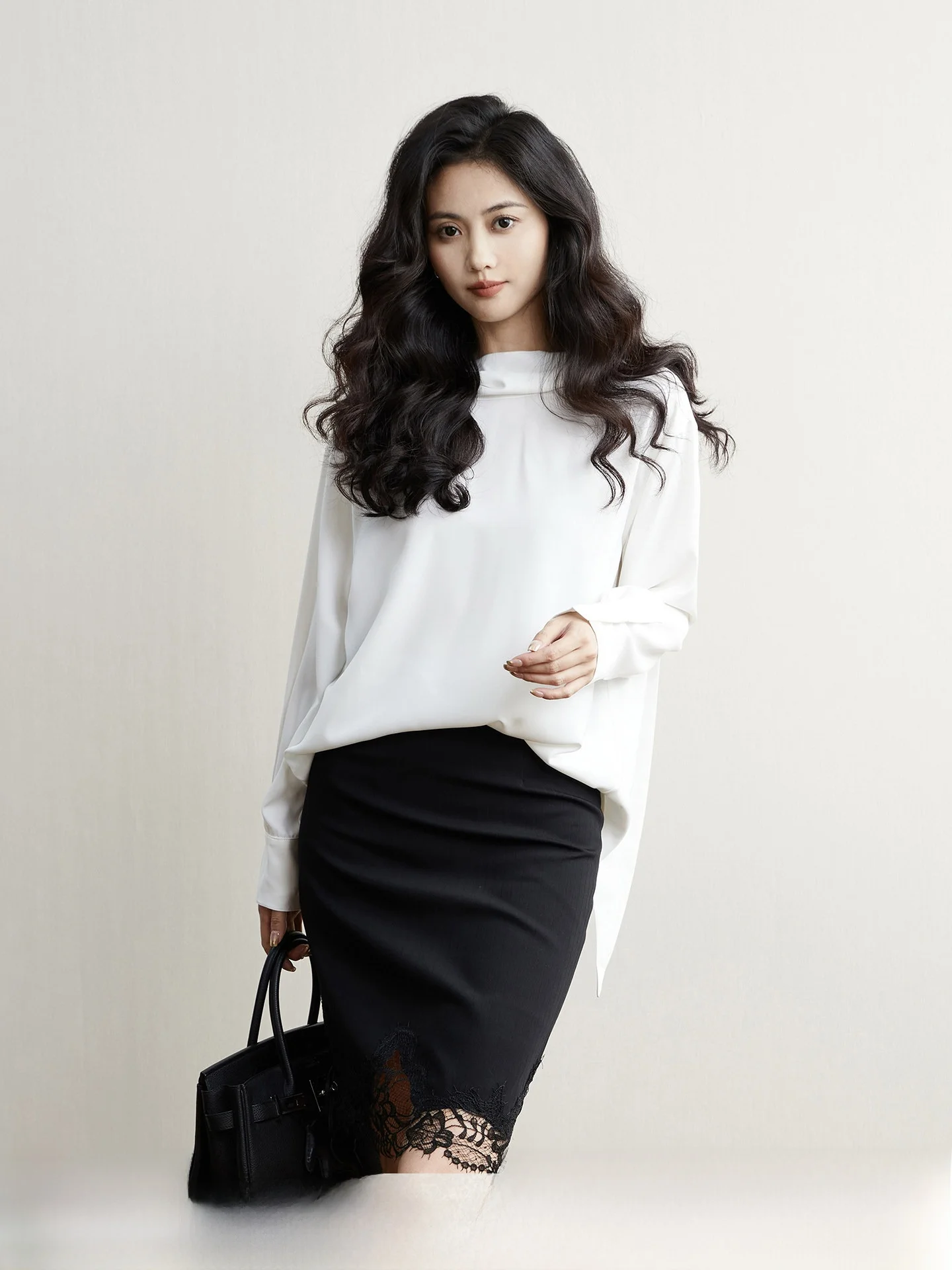 

Elegant High Collar Silk Shirt Women's Long Sleeve Tie Waist Office Commute Spring Fashion Breathable Polyester Fiber Shirt