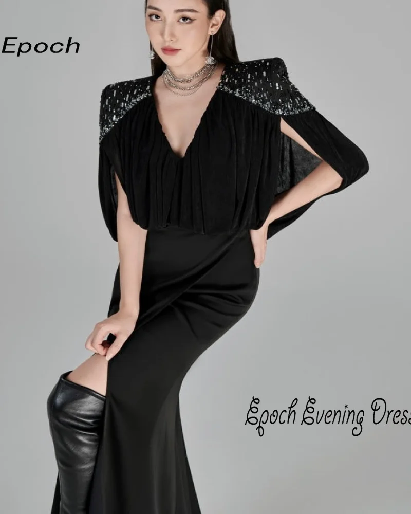 Epoch Long Evening Dress فساتين سهره سعوديه 피로연드레스 Elegant V-Neck Sequined Mermaid Cocktail Prom Party Gown For Sexy Women 2024