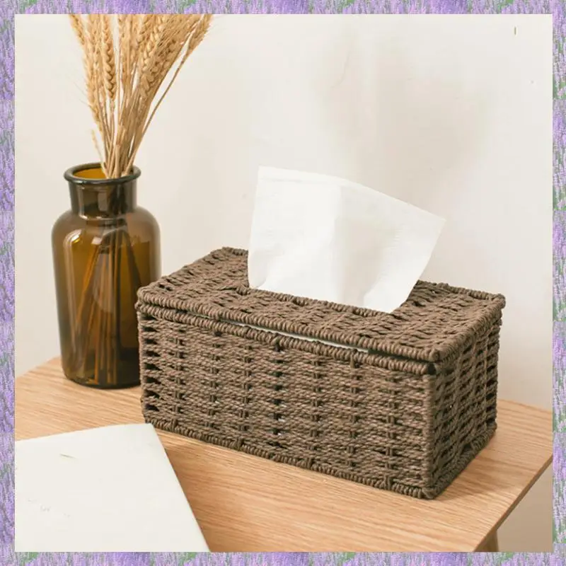 

A63K-3X Rattan Tissue Box, Vintage Napkin Holder, Case Clutter Storage Container Cover, Living Room Desk Decoration (Coffee)