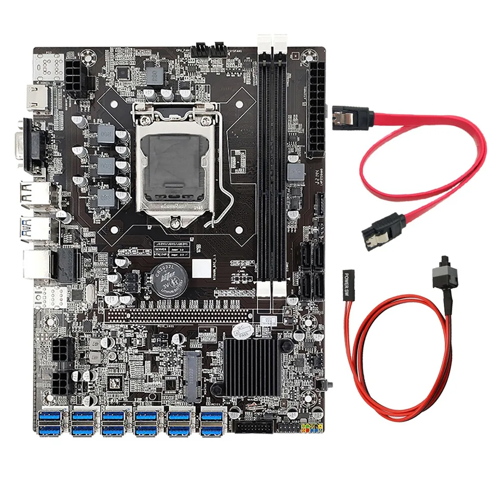 

B75 BTC Mining Motherboard with Switch Cable+SATA Cable 12 USB3.0 to PCIE1X Graphics Slot LGA1155 DDR3 DIMM RAM SATA3.0