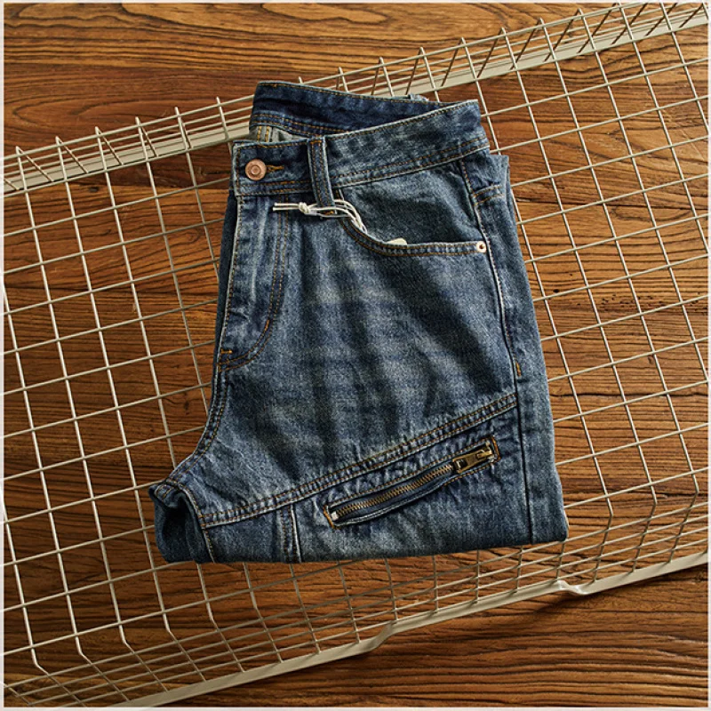 Jeans Musim Gugur 2025, Berkendara Pria, Vintage Retro Amerika, Slim Fit, Pakaian Pria Bergaya, Celana Sepeda Motor Kelas Berat