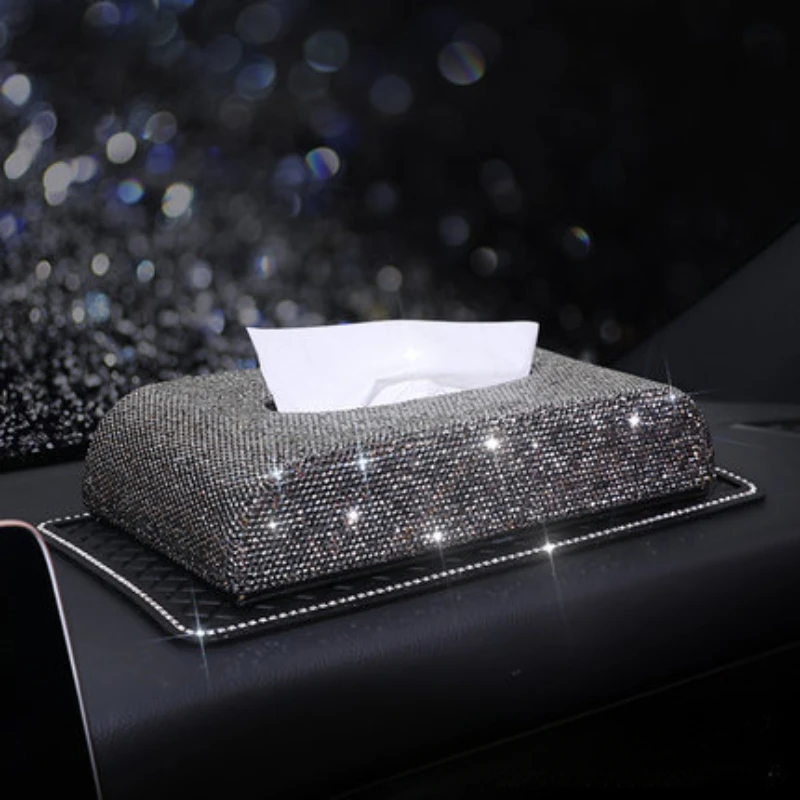 Car Diamond Crystal Tissue Box Napkin Holder Tissue Pumping Paper Box Toilet Paper Towel Storage Box Home Decor Auto Accessories