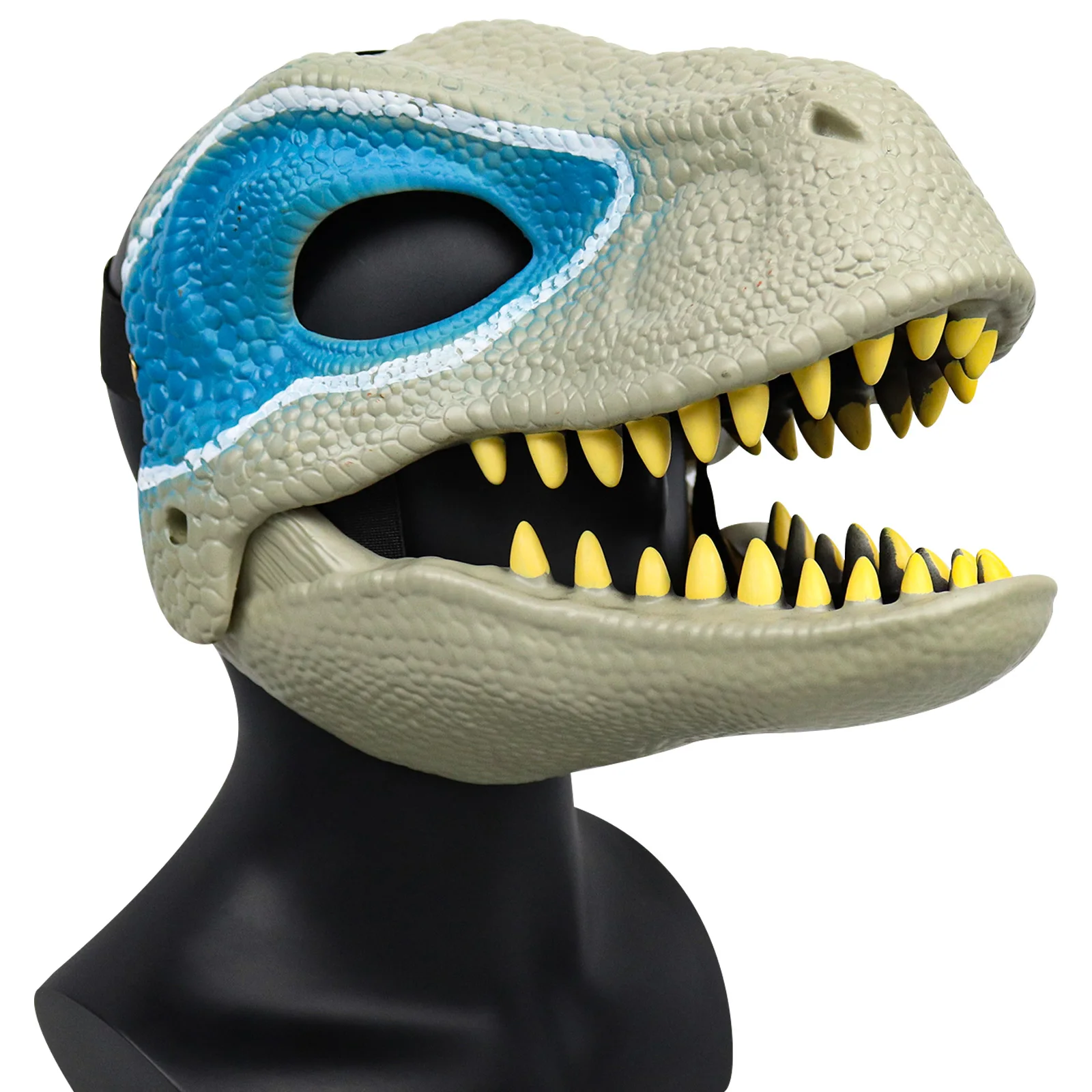 3D Dinosaur Mask Lifelike Raptor Dino Moving Jaw Dinosaur Mask High Quality PVC Halloween Children Toy Carnival Gift - Blue