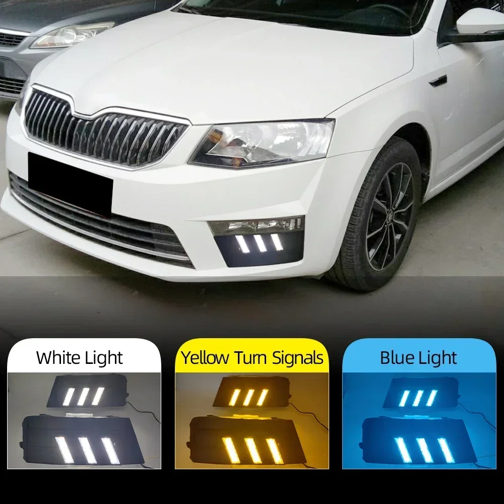 

New！ 2PCS Auto lighting For Skoda Octavia RS A7 2016 2017 LED DRL Daytime Running Lights With turn signal Lamp