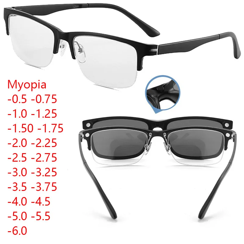 2-in-1 polarisierte Myopie, modische bunte Sonnenbrille, magnetischer Clip auf optischer Brillenständer aus Metall mit Sehstärke
