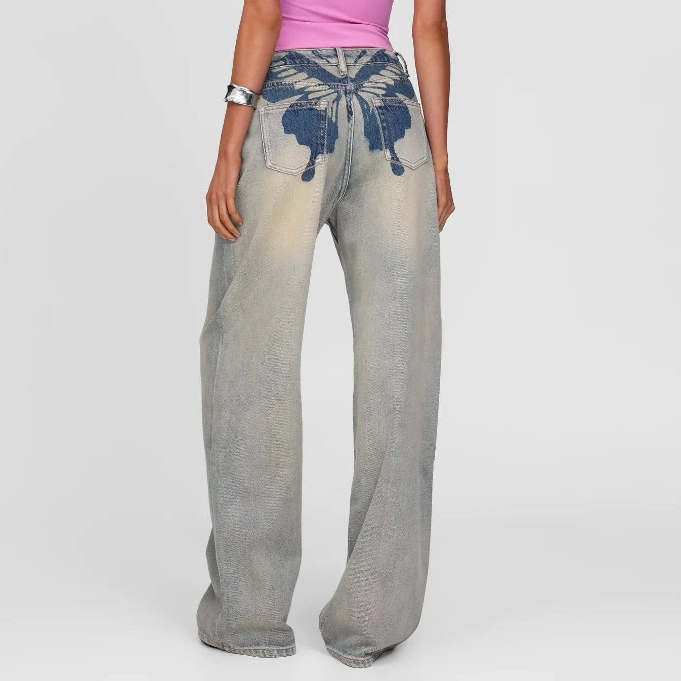 Y2K Streetwear papillon femmes imprimé jean mode décontracté basique Patchwork pantalon ample
