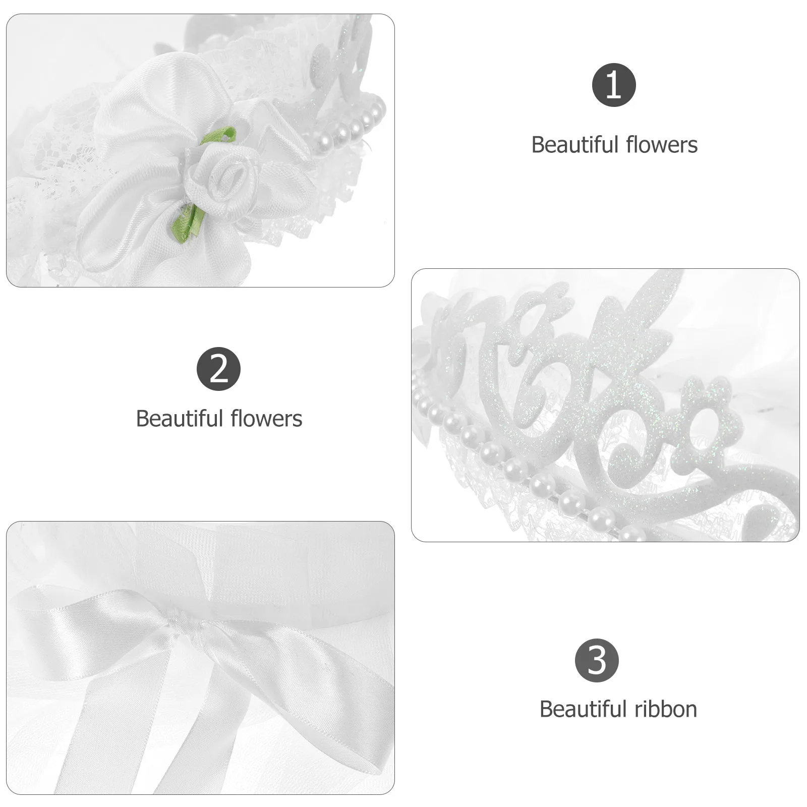 

Floral Hair Wreath Veil Wedding Headdress Accessories Double Lace Tulle White Pink Bride Party Photography Dance
