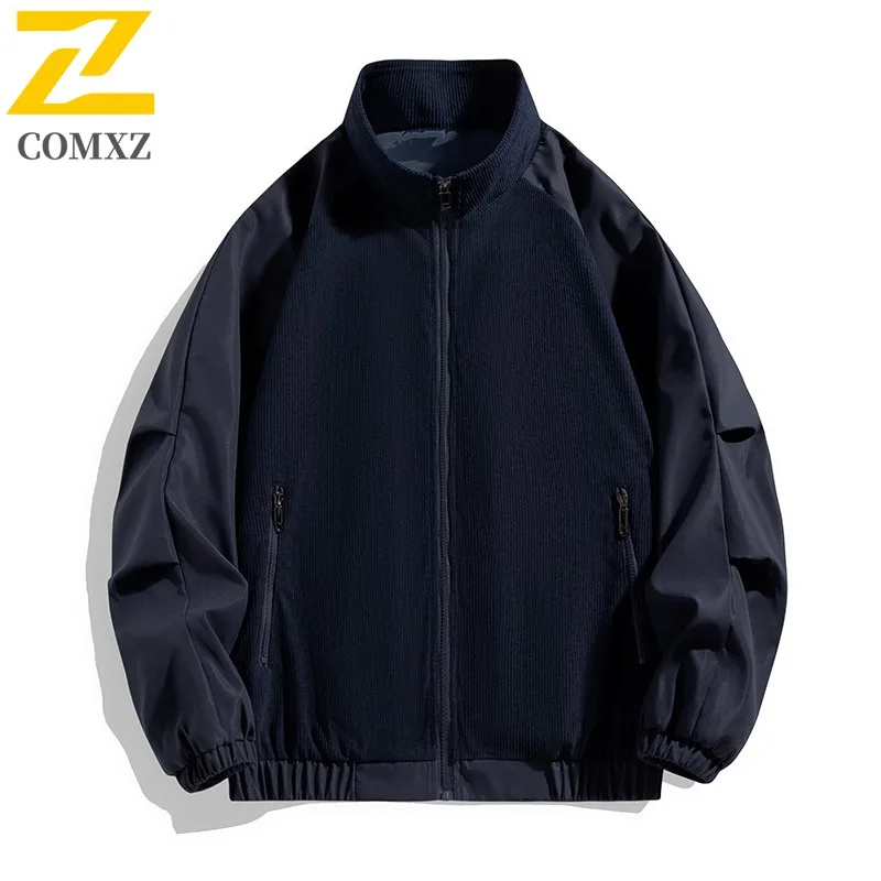 COMXZ Men Jacket 2025 Corduroy Casual Loose Fit American Style Autumn Outdoor Travel Hiking Coat Lightweight Breathable Jacket