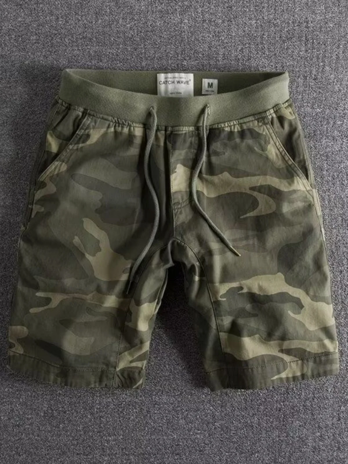 Quick Dry Camouflage Workwear Shorts Pure Cotton Breathable Summer Leisure Pants Retro Style Youthful Energy Green Military