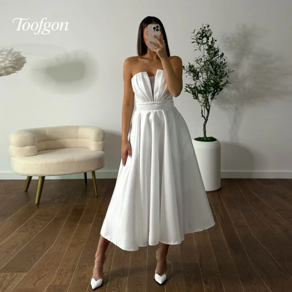 

Toofgon A Line Satin Prom Dresses Customized V Neck Corset Women Formal Occasion Party Gowns Engagement Wear