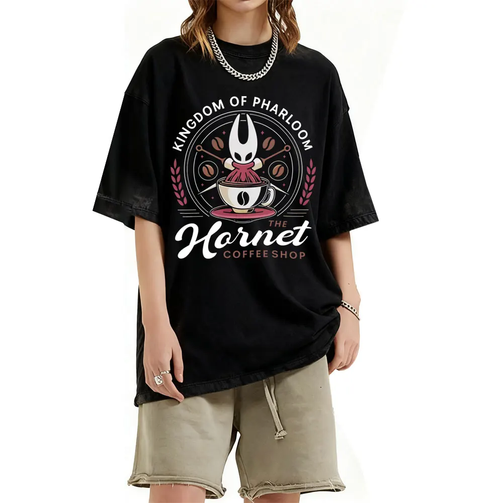 

Washed Vintage Hollow Knight Coffee Funny Meme T Shirt Men Women Casual Oversized T-shirts Male Game Lover Short Sleeve T Shirts
