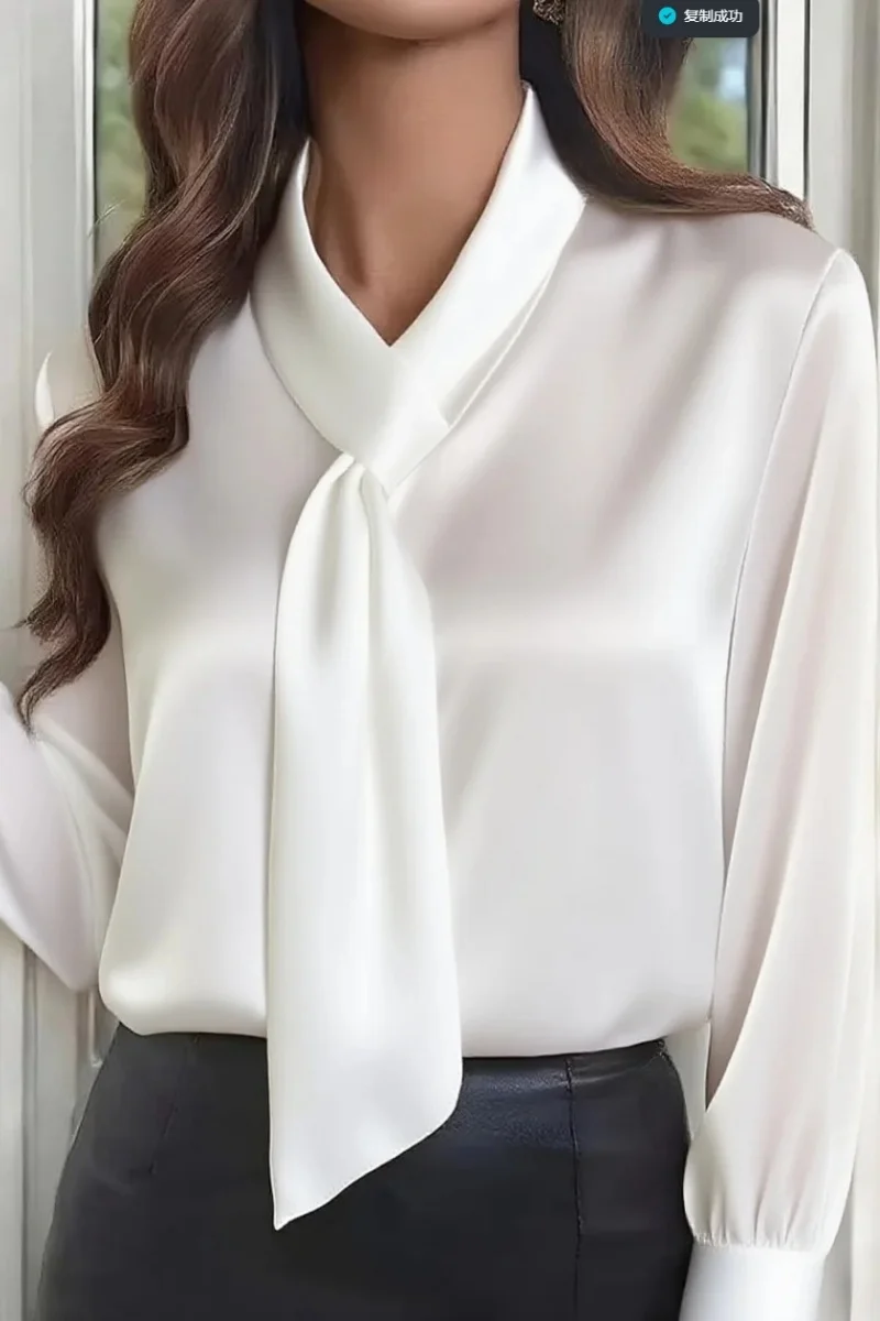 Autumn solid colour fashion design sense streamer long-sleeved shirt women's clothing
