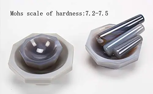 160mm Inner Diameter Hard Agate Stone Agate Mortar and Pestle Set Natural Agate, Polished, Grey High Capacity Grinding Mortar