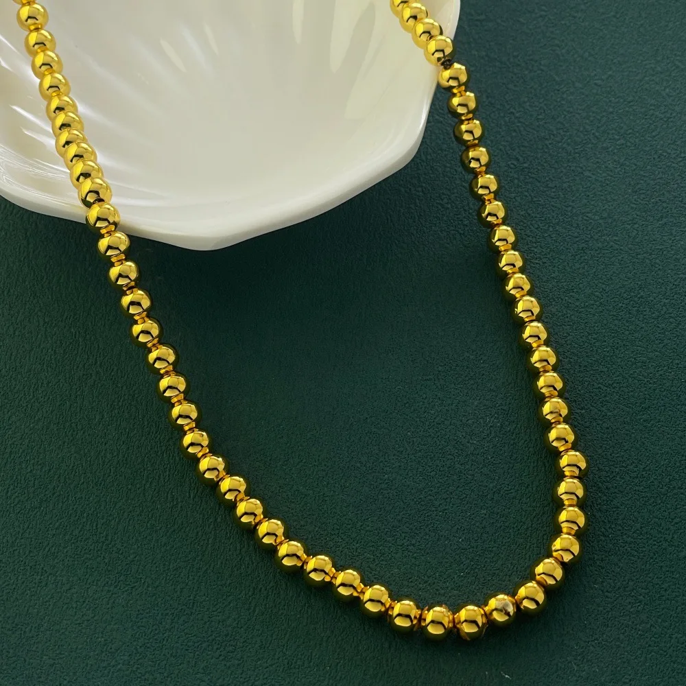 

Ожерелье из чистого золота 6 мм с бусинами Будды в корейском стиле, 16-24 дюйма, для мужчин и женщин, 24-каратное золото AU999, плотная текстура, благородное украшение для ношения.